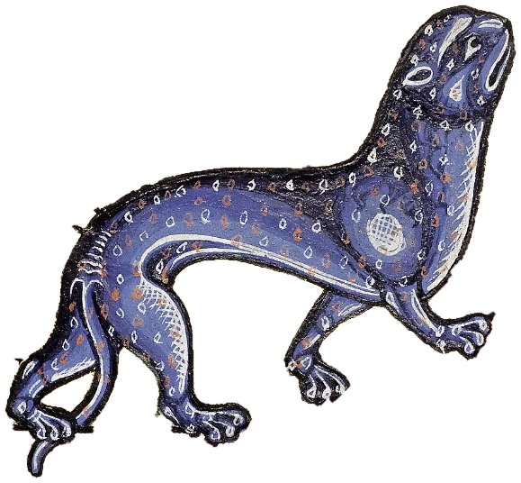 The blue spotted panther of folio 9 recto, head raised, cut out from its gold ground
